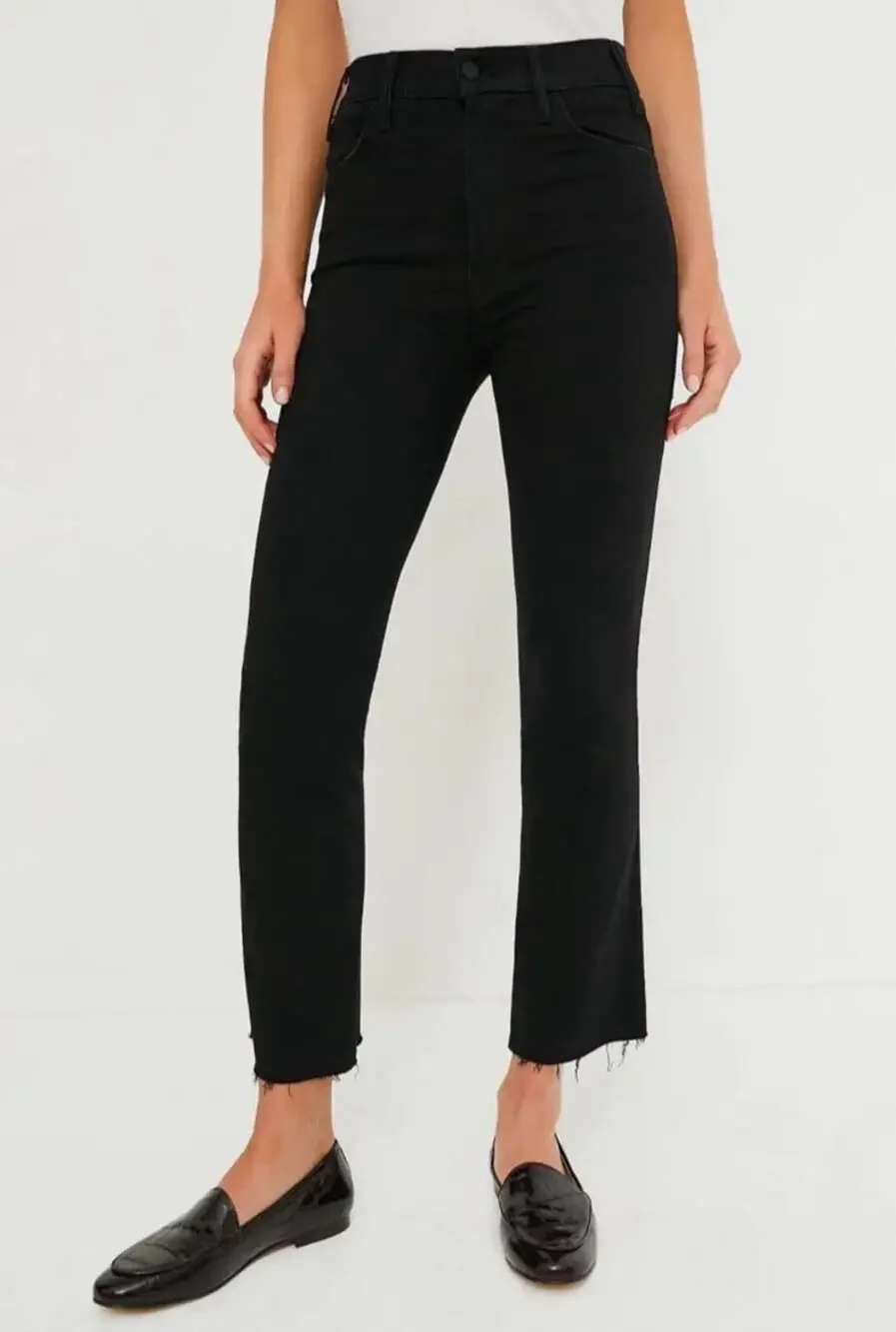 MOTHER THE HUSTLER HIGH WAIST ANKLE FRAY JEANS NOT GUILTY SIZE 26 Designer Black